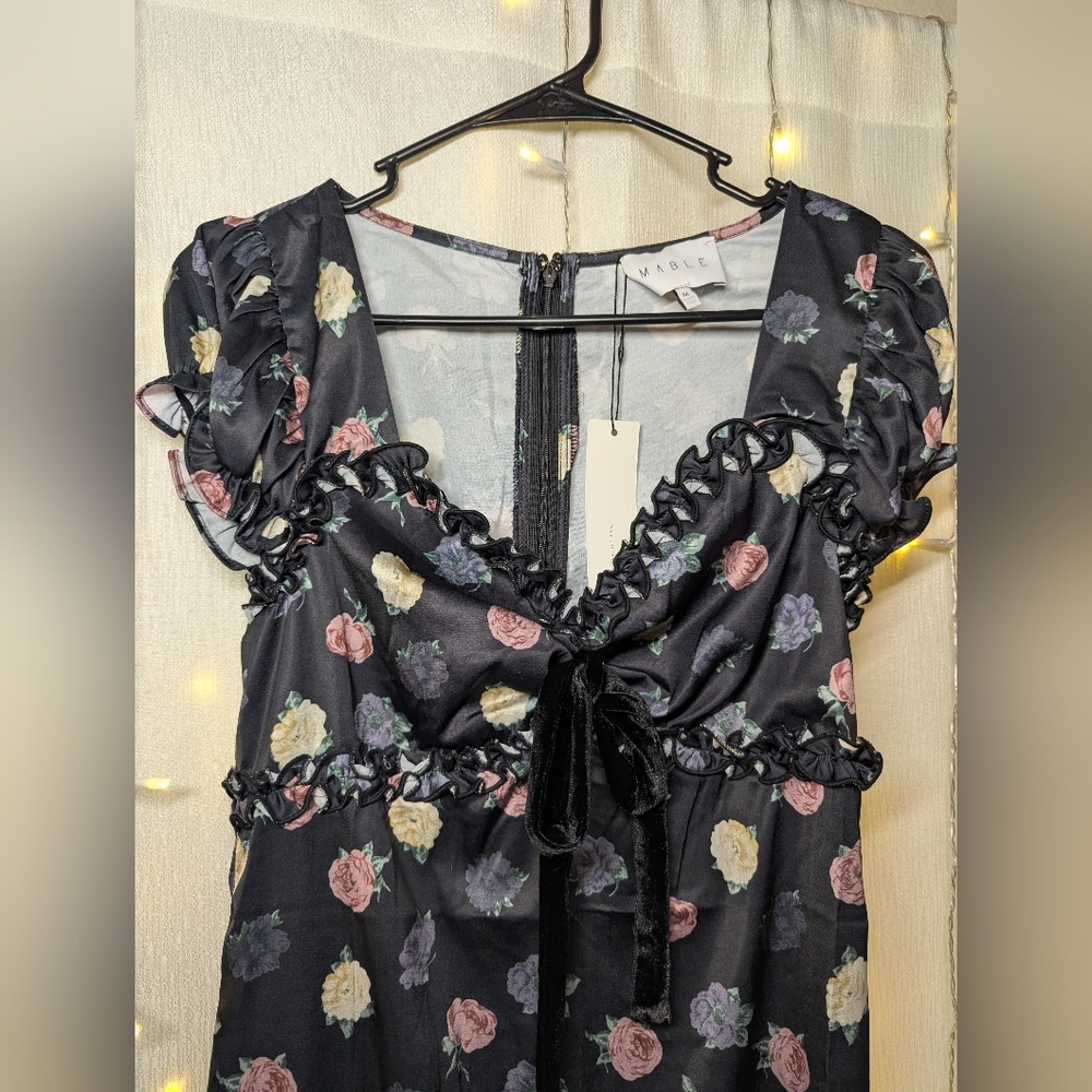 Floral Black Dress with Ruffle Details